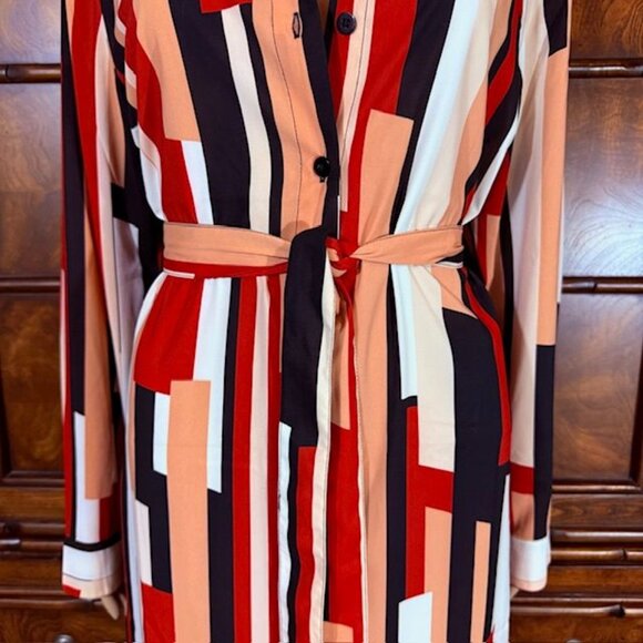 NWOT G by Giuliana Red Multi Stripe Side Slit Belted Maxi Dress Maxi Cardigan - Picture 12 of 16